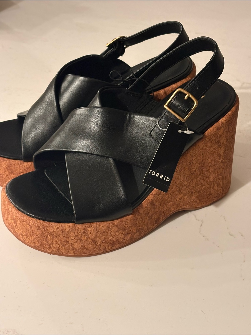 Torrid Criss Cross Strap Wedge Sandal Black NWT Boho Sz 9WW NWT